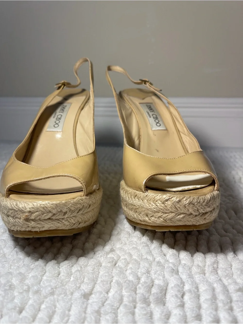 Jimmy Choo Cream Leather Espadrille Slingback Wedges